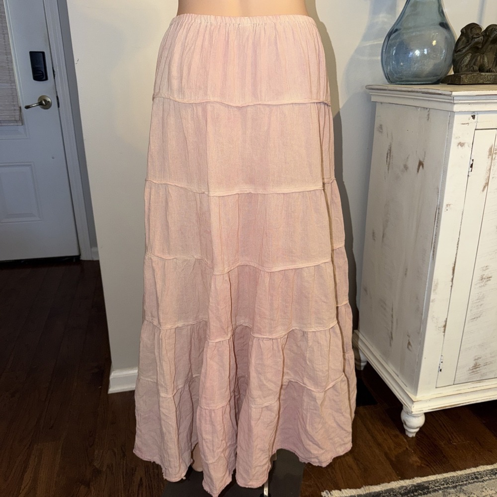 Free People Maxi Skirt Simply Smitten Blush Pink Tiered Medium Boho Whimsical - Picture 2 of 5
